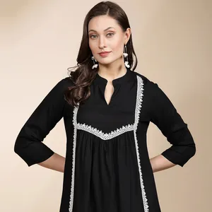 Wholesale Heavy Rayon Slub Fancy Western Short Kurtis With Extraordinary Embroidery Patterns Readymade Tops & Tunics From India