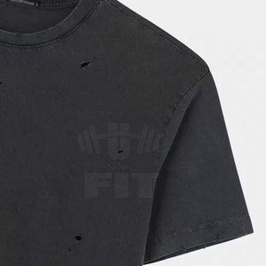 OEM al por mayor de encargo de los hombres desgastados camiseta transpirable de color sólido de punto suave y cómodo con patrón impreso - Product Image 3
