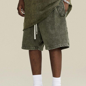 Pantalones cortos con cordón de felpa francesa de algodón 100% Vintage lavados con ácido personalizados de verano para hombres - Product Image 2