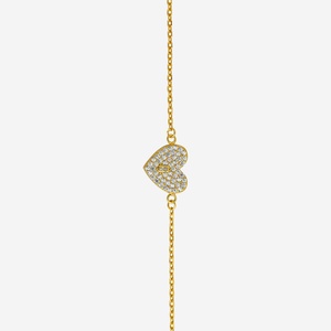 92.5 Silver Gold Polish Bracelet with Zircon <b>Heart</b> Pattern Ethnic & Classic Style for Everyday Wear Occasions - Product Image 4
