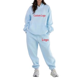 Ensemble de survêtement décontracté pour femme, hiver, en molleton de coton épais, respirant, couleur unie, avec sweat à capuche oversize et pantalon de survêtement - Product Image 6