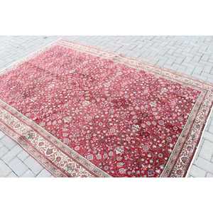 Tapis turc vintage en laine 6,4x9,1 pieds, motif patchwork rouge, avec support en latex écologique - Product Image 4