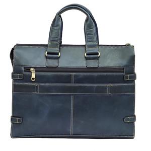 Sac messager pour ordinateur portable de 12 pouces en cuir véritable bleu marine pour hommes et femmes, utilisation professionnelle, épaule, bureau - Product Image 4