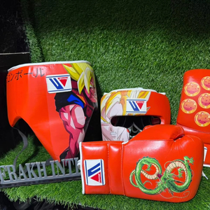 Fabrication sur mesure Ensemble de boxe gagnant avec logo personnalisé de qualité supérieure en cuir de vachette véritable Ensemble de combat gagnant à impression personnalisée - Product Image 1