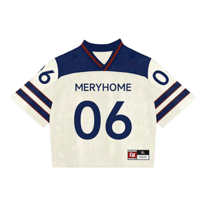 เสื้อกีฬาทีมฟุตบอลสีดำส้มเสื้อยืดกีฬาโอเวอร์ไซส์สไตล์วินเทจย้อนยุค Boxy ตาข่ายครอปสำหรับผู้ชาย - Product Image 6