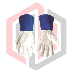 Guantes de Seguridad de Cuero Blanco para Bomberos, Puño Azul, Retardantes de Llama, para Soldadura TIG/MIG/Manual, Transpirables, Flexibles, con Puño de Punto - Product Image 5