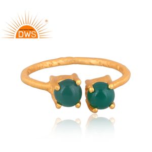 Latest Handmade Design 18K Gold Plated Natural Green Onyx Gemstone <b>Adjustable</b> <b>Ring</b> Demi Fine Jewelry Manufacturer - Product Image 2