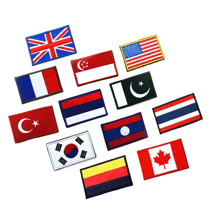 Disesuaikan Semua Negara Bendera Patch Kualitas Tinggi Logo Kustom Pola Huruf Bordir Besi Di Atas Tambalan untuk Topi Pakaian
