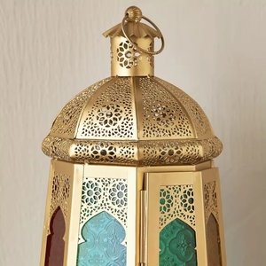 Unique Design Colorful <b>Glass</b> Moroccan Metal Candle <b>Lantern</b> With Beautiful Cut Work for Ramadan & Eid Decorations - Product Image 3