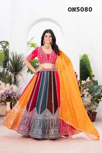 Maruti Fashion Lehenga Choli Tradicional Indio para Mujer, de Georgette Sintética con Papel Repujado, Espejo, Zari y Lentejuelas, para Bodas - Product Image 6