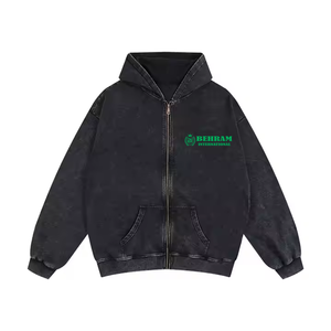 Nouveau design, meilleure qualité, sweat à capuche zippé unisexe en molleton bouclette, effet vieilli, délavé à l'acide, logo brodé, 100% coton - Product Image 5
