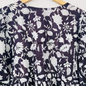 Hermoso Vestido Estampado Floral en Bloques de Algodón, Vestido para Uso Casual, Vestido Estampado a Mano - Product Image 3