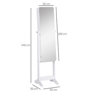 HOMCOM-Armario de joyería con espejo ajustable e iluminación LED, madera, blanco, 30x146x36 cm - Product Image 3