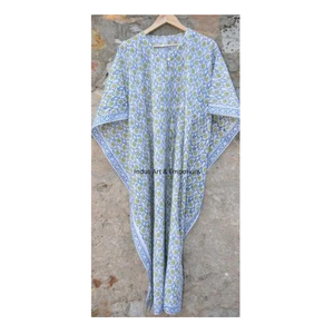 ขายส่งแฮนด์บล็อกพิมพ์ผ้าฝ้าย kaftan บล็อกพิมพ์ผ้าฝ้ายชายหาด kaftan ผ้าฝ้ายทําด้วยมือที่สวยงาม kaftan - Product Image 6