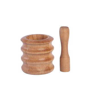Modern Ripple Design Beech Wood Mortar - Large Handcrafted Spice Crusher - Elegant Wavy <b>Edge</b> Kitchen <b>Tool</b> - Product Image 4