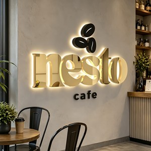 Insegna Luminosa Personalizzata in Acciaio Inox Dorato con Logo Retroilluminato a LED, Lettere Canalizzate Illuminate per Uffici e Reception - Product Image 3