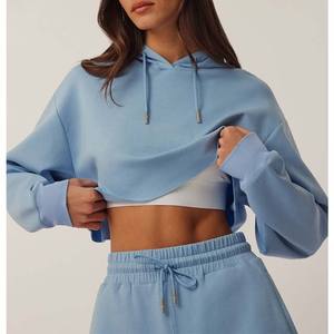 Venta al por mayor personalizado 100% algodón mujeres sudaderas con capucha de manga larga sudadera de yoga con cuello alto y logotipo frontal invierno esencial - Product Image 5