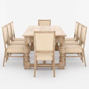 Tối Giản Hiện Đại Mộc Mạc Rắn Gỗ Tếch <span class=keywords><strong>9</strong></span>-Mảnh Bàn Ăn Ghế Đặt Tay Khắc Chi Tiết Bọc Đồ Nội Thất Nhà Cho Khách Sạn - Product Image 5