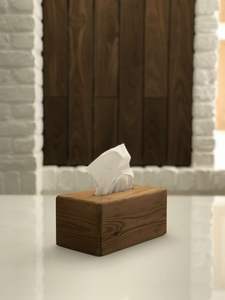 Support de boîte à mouchoirs en bois poli avec motif de grain de bois naturel Organisateur de bureau décoratif de style fleur pour la maison et le bureau - Product Image 5