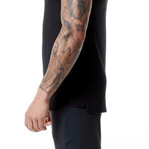 Débardeur haut de gamme à col haut pour homme 100% coton noir coupe fuselée sans manches avec torse allongé amélioration de la coupe de l'emmanchure - Product Image 6