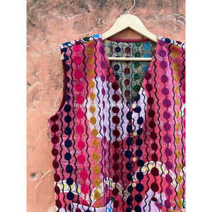 Chaqueta de verano de algodón de lana 100% para mujer de estilo Vintage, abrigo de cintura bohemio indio bordado a mano con flores, botones multicolores - Product Image 3