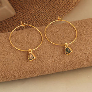 Natural moss agate gemstone <b>hoop</b> earrings <b>large</b> size <b>hoop</b> handmade earring brass 18k gold plating everyday wear earring - Product Image 5