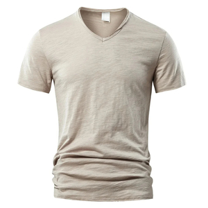 Moda de verano 2024 para hombre, camisetas de cuello redondo de fibra de bambú de algodón de lona transpirable de calidad Premium, diseño clásico en blanco de Color sólido - Product Image 5