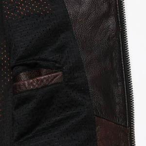 Chaleco Vintage de Cuero Genuino Marrón Oscuro para Hombre, Cuello Redondo con Botones Cubiertos, Múltiples Bolsillos con Cremallera, Diseño Sólido y Transpirable - Product Image 6