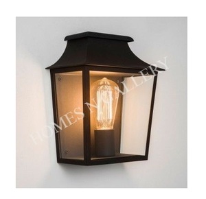 Lámpara de farol de cristal eléctrica de pared de hierro Exterior tradicional de alta calidad, accesorio de alambre, acabado negro mate, última decoración del hogar - Product Image 3
