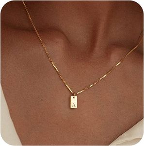 Collana da donna in acciaio inossidabile placcato <span class=keywords><strong>oro</strong></span> 18K 18 pollici con alfabeto arabo 26 lettere con ciondolo quadrato - Product Image 5