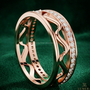 Anillo de banda curva de oro de 9K, 10K, 14K y 18K para mujer con diamantes de corte brillante cultivados en laboratorio, color D, certificado IGI, joyería fina de lujo - Product Image 3