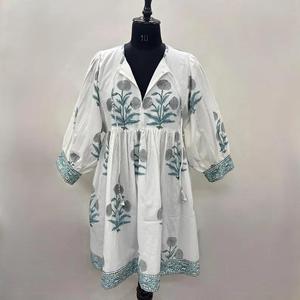 Kyra MIDI ชุดเดรสสำหรับผู้หญิงพิมพ์ลายดอกไม้ผ้าฝ้ายโบฮีเมียนลำลองฤดูร้อนเสื้อสั้นธรรมชาติที่สมบูรณ์แบบของขวัญสำหรับ - Product Image 6