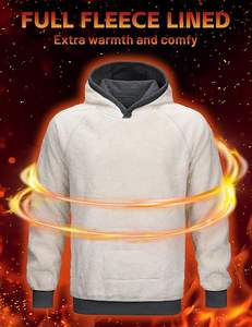 Sudadera con capucha Sherpa de peso pesado para hombre, sudadera atlética térmica de invierno, bolsillo de canguro, patrón sólido, forro polar grueso con capucha - Product Image 6