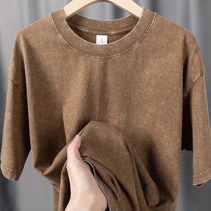 เสื้อยืดคอตตอนถักเนื้อหนาพิเศษทรงโอเวอร์ไซส์ 100% ลายพิมพ์วินเทจสไตล์สตรีทแวร์ฟอกสีแบบแอซิดวอช ทรงหลวมไหล่ตก - Product Image 1