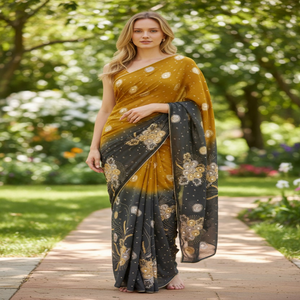 Collection de mariage formelle : Saree léger en mousseline/georgette tissée à motif floral indien, anti-statique, pour tenue de mariage - Product Image 1