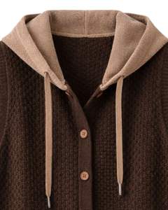 Custom Coffee Brown Hooded Knitted <b>Sweater</b> <b>Vest</b> Wool Acrylic Button Front Sleeveless Winter Cardigan With Contrast Pockets OEM - Product Image 5