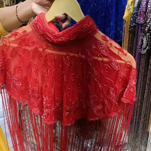 Elegante capa burlesca con cuentas hebras lentejuelas perlas hermoso logotipo espalda sujeta cuello recto Natural para festivales bordado - Product Image 4