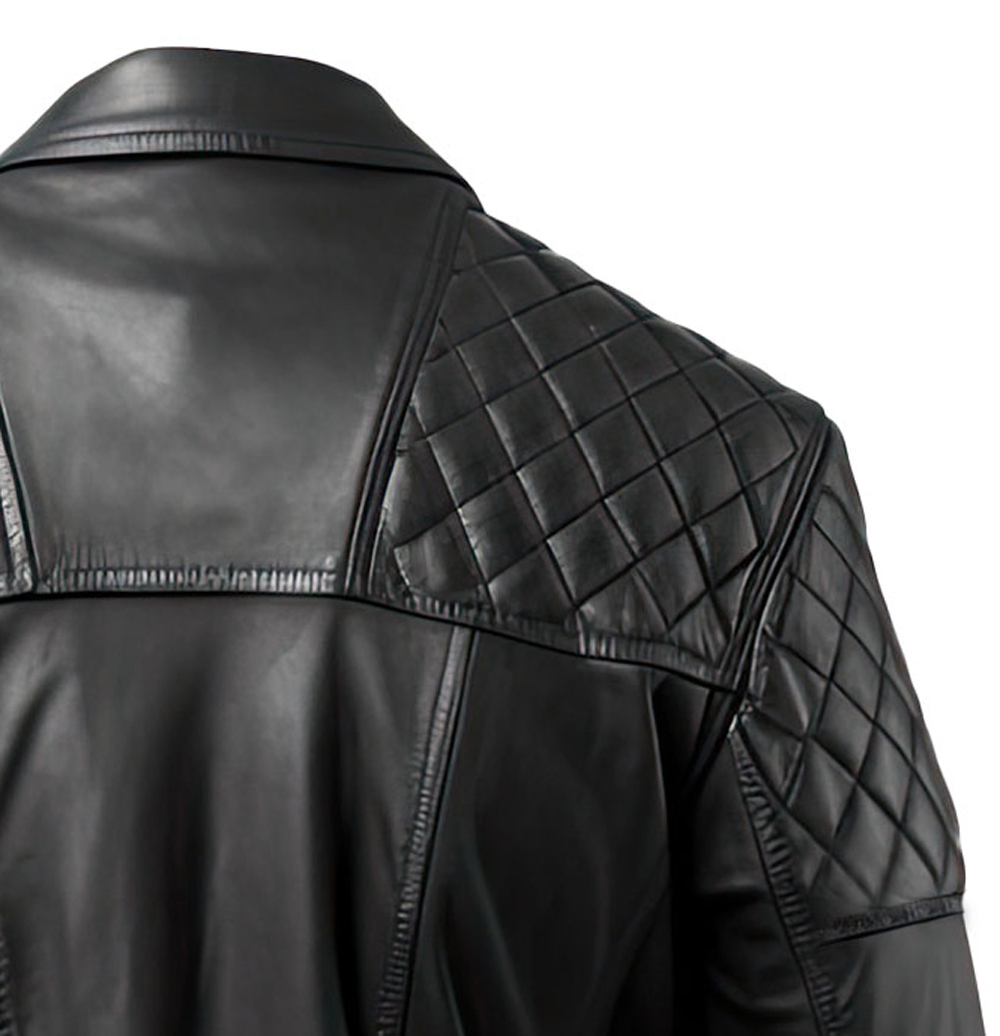 Black Genuine Sheepskin Notched Lapel Collar Asymmetric Multi