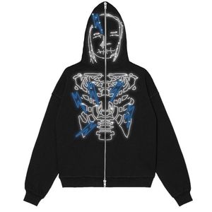 Sudadera con capucha OEM de felpa francesa para hombre, unisex, con estampado en relieve, 100% algodón, de alto gramaje, con pedrería en toda la cara, con cremallera completa, sudaderas personalizadas - Product Image 2