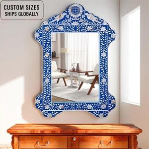 Espejo con incrustaciones de hueso azul hecho a mano con incrustaciones Sunburst | Espejo de lujo | Muebles para sala de estar - Product Image 4
