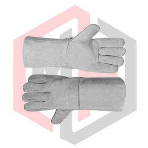 Gants de soudage longs de 11 oz de couleur grise, résistants à la chaleur et au feu, en cuir antistatique, avec poignet en tricot, pour soudage MIG, TIG, à l'arc, forge, barbecue - Product Image 6