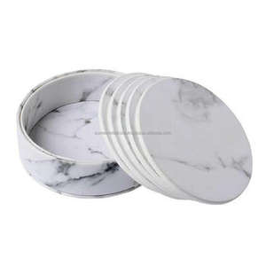 Ensemble de 6 sous-verres de forme ronde en marbre massif taille personnalisée parfaite pour l'accessoire exclusif élégant de vaisselle de thé et de café - Product Image 2