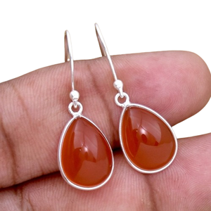 Girls and Women 925 <b>Solid</b> Sterling <b>Silver</b> Dangle Earrings with <b>Silver</b> Gemstone Carnelian Trendy Drop Earrings Jewelry - Product Image 1