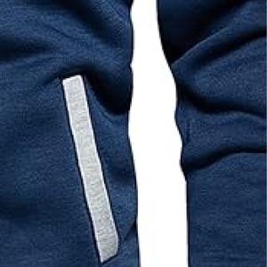 Sudadera con capucha para hombre en bloques de color gris, azul y blanco, elegante sudadera de forro polar, tamaño y diseño personalizados. - Product Image 5