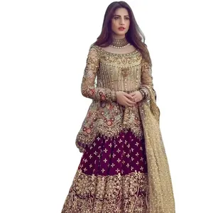 Latest colorful designer indian punjabi style salwar kameez with intricate embroidery and prints Sharara Pant and Dupatta