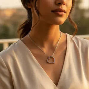 Collier pendentif en argent 925 avec saphir rose en forme de cœur pour femmes - Cadeau - Product Image 2