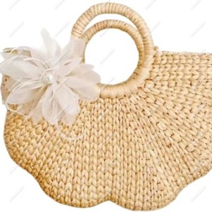 Mignon été paille tissé sac de plage femme jacinthe d'eau sac rotin sac de plage pour cadeau Style classique marron clair en couleur - Product Image 5