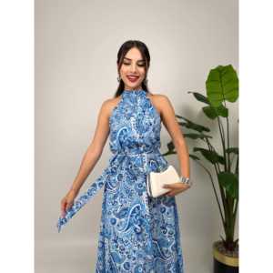 4024 เดรสผ้าชีฟองทรงเอแขนกุดพร้อมเข็มขัดเอวทรงเอ็มไพร์ทรงกว้างพร้อมเข็มขัด - Product Image 6