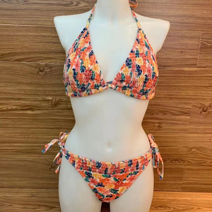 Fabricante de trajes de baño con estampado personalizado alto Bikini Ropa de playa Trajes de baño sexy triangulares de dos piezas para mujer Bikini de cintura alta - Product Image 1