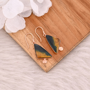 ต่างหูห้อยอัญมณี malinga Jasper ทำด้วยมือดีไซน์เนอร์ลายกุหลาบทองทองเหลืองชุบทันสมัยสำหรับงานแต่งงานเพื่อนเจ้าสาว - Product Image 3